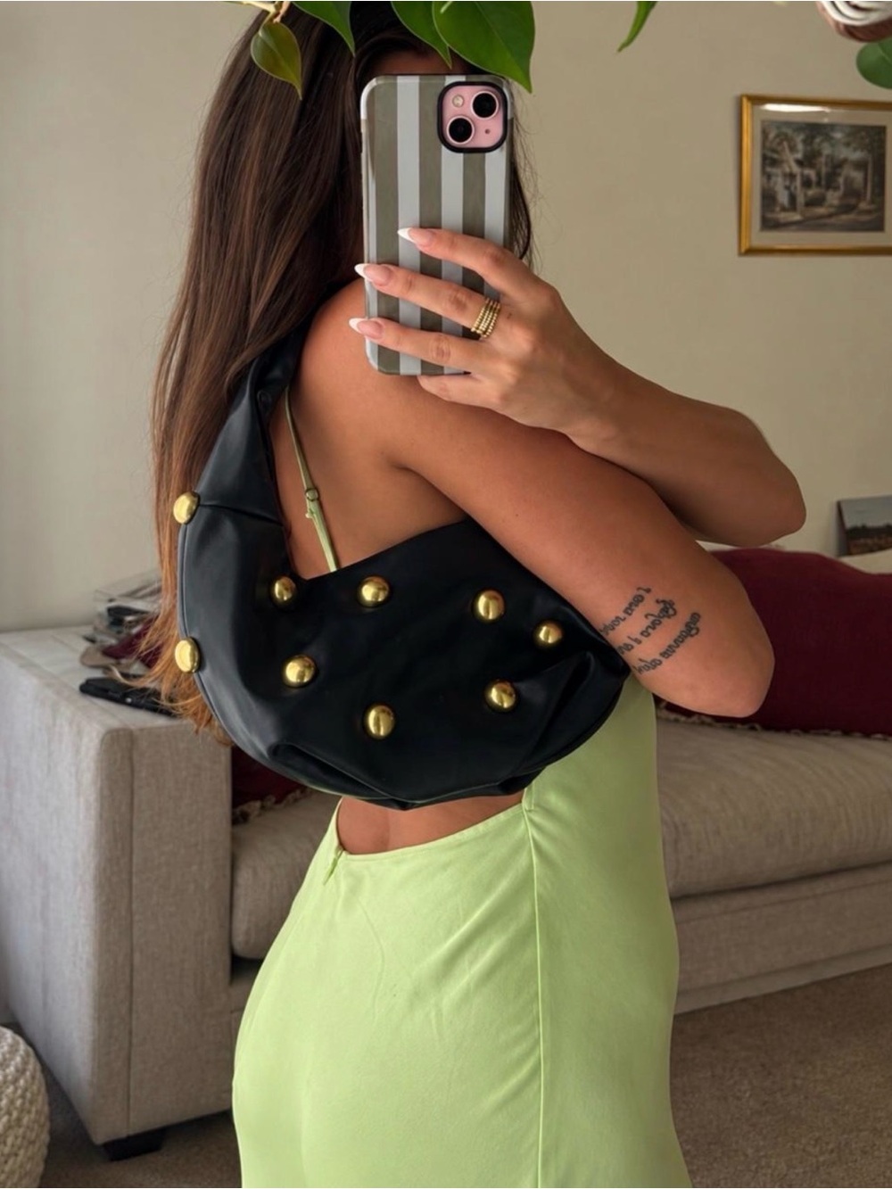 Green Studded Shoulder Bag